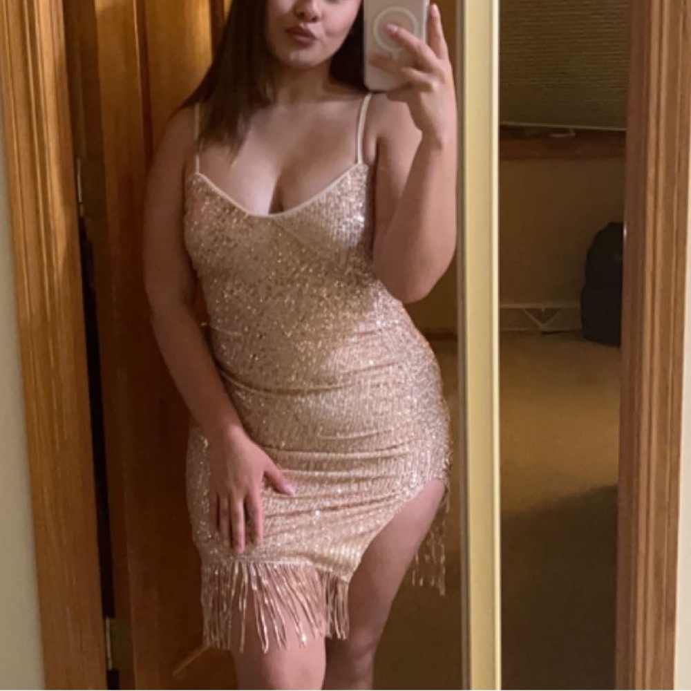 Tassel slip dress off sequin dress